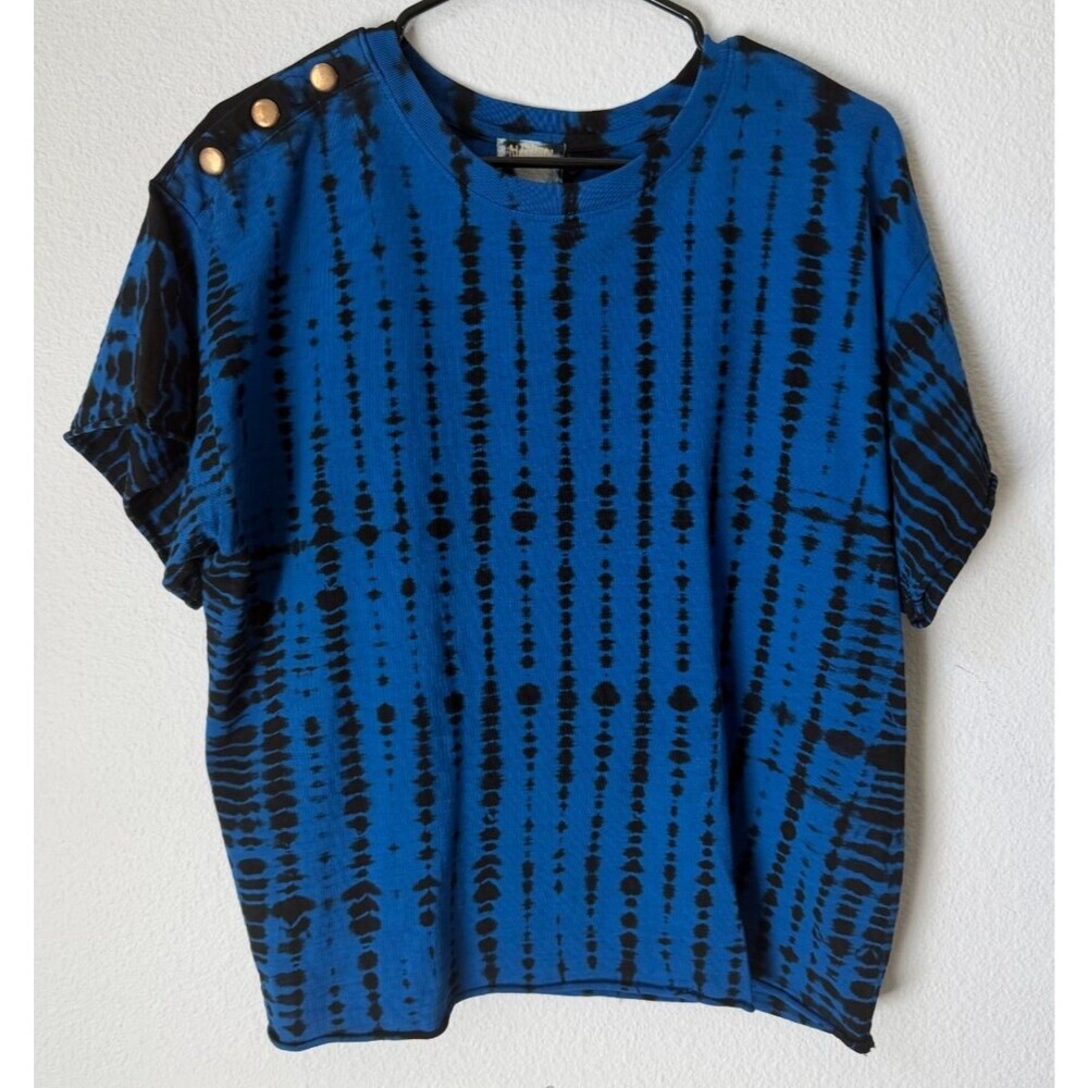 NATION LTD Blue Brushstroke Print Tee Crewneck Short Sleeve Casual Top Women M